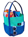 Saltwater Canvas Mesh Dolphin Bag, 7 Pockets, Medium Beach Tote, Gym, Green Navy