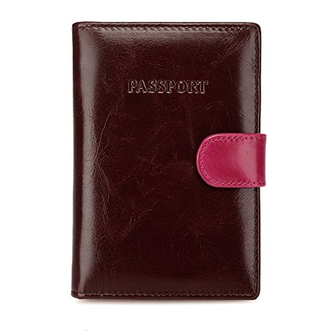 Paris Distressed Leather Travel Passport Wallet Holder - Brown And Pink