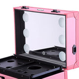 Aw Pink Rolling Makeup Case Pro Hair Stylist Barber Artists Case Multifunction Lighted Lockable
