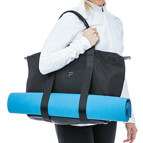 Fila Women'S Tote Bag With Front Yoga Mat Welt, Black, Gunmetal, Os