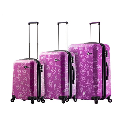 Mia Toro M1089-03Pc-Pur Love This Life-Medallions Hardside Spinner Luggage 3Pc Set, Purple