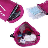 Drawstring Backpack with Shoe Compartment Beach Sport Gym Sack Bag for Women(Rose Red)