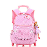 Meetbelify Rolling Backpacks For Girls School Bags Trolley Handbag With Lunch Bag Style B-Pink