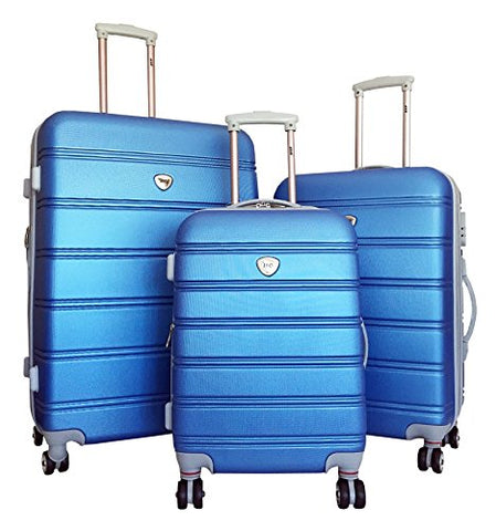 3Pc Luggage Set Suitcase Hardside Rolling 4Wheel Spinner Upright Carryon Travel Blue