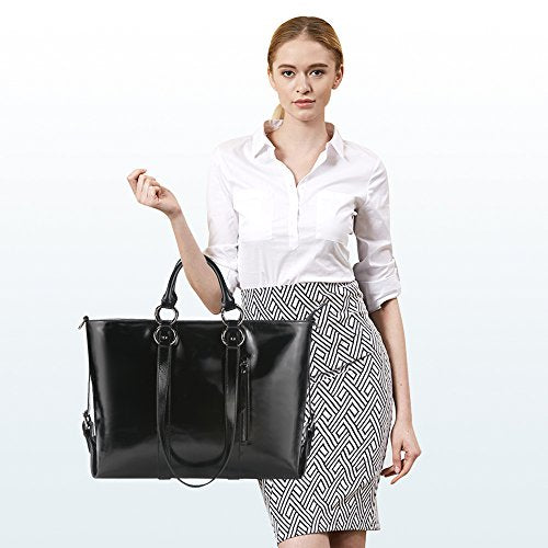 S-ZONE Genuine Leather Tote Bag — Large Work Bag For Women, Vintage Crazy Horse Leather, Laptop Compartment, Crossbody Strap - View #9