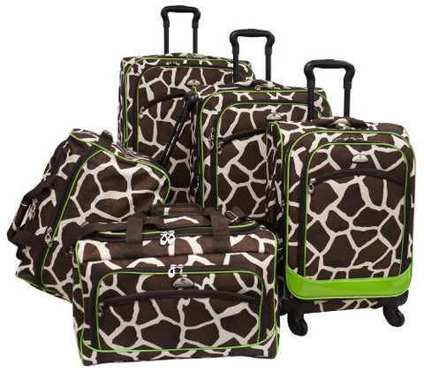 American Flyer Luggage Animal Print 5 Piece Spinner Set, Giraffe Green, One Size