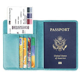 GDTK Leather Passport Holder Cover Case RFID Blocking Travel Wallet (Sky Blue)