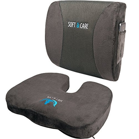 SOFTaCARE Seat Cushion Coccyx Orthopedic Memory Foam and Lumbar Support Pillow, Set of 2, Dark Gray