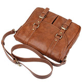 Men Travel Messenger Briefcase Schoolbag PU Leather Laptop Bag Coffee- Back to School