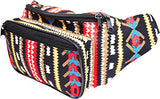 Festival Fanny Pack - Boho, Hippy, Eco, Woven, Cotton & Tribal Poly Styles (Black)