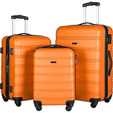 3 piece luggage set with TSA lock hard side swivel suitcase Orange
