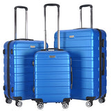 GHP 3-Pcs 20" 24" 28" Blue Hardshell ABS 210D Polyester Lining Trolley Luggage Set