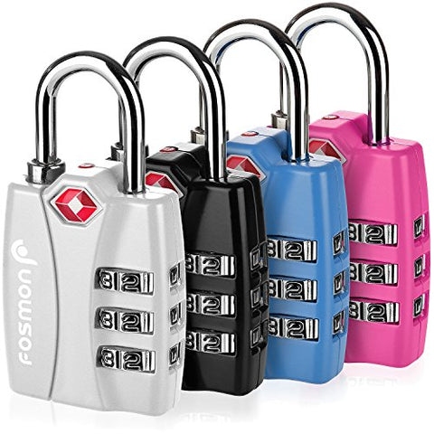 Tsa Approved Luggage Locks, Fosmon (4 Pack) Open Alert Indicator 3 Digit Combination Padlock