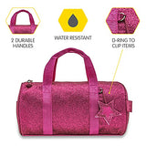 Bixbee Kids Duffle Bag, Dance Bag & Travel Bag for Sports, Gymnastics and Ballet with Adjustable Strap, Zippers, Pockets, and Flake-Resistant Glitter - Overnight Bag in Ruby Raspberry.