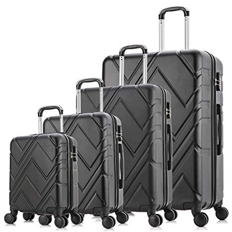 4PC Luggage Sets, ABS Hardshell Luggage Set Lightweight Hard Shell Travel Suitcases w/Spinner Wheels Free Suitcase Cover(18 20 24 28Inch) (Black)