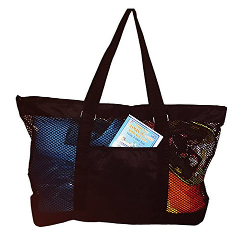 Super Large Mesh Tote Beach Bag - 24 X 15 X 6 - Can Be Personalized (Blank Black)