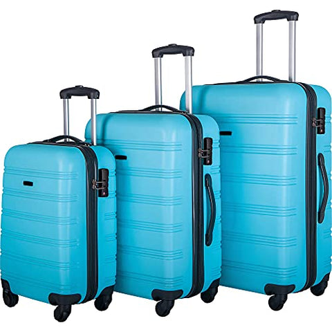 Expandable 3 Piece Luggage Sets Hardside Durable Suitcase with Spinner Wheels TSA Lock, 3 Pcs Carry On Case Travel Home Outdoor School Lightweight Trolley Case ( 20" 24" 28" Blue)