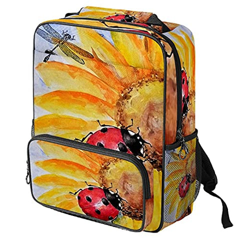 LORVIES Ladybird On The Sunflower School Bag for Student Bookbag Women Travel Backpack Casual Daypack Travel Hiking Camping