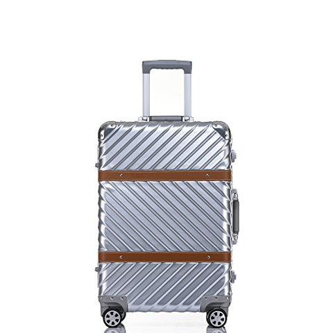 Carry On, Clothink Aluminum Frame Hardside Luggage With Detachable Spinner Wheels 20 Inch Silver