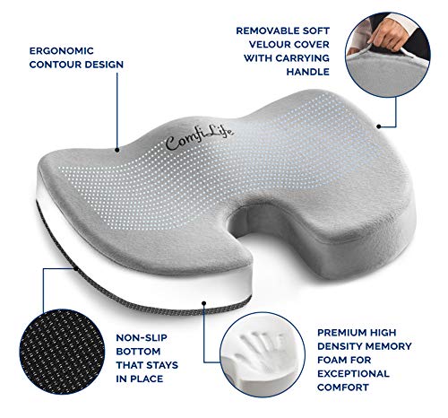 Gray Premium Orthopedic Memory Foam Seat Cushion Coccyx Tailbone