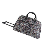 Tribal Paisley Floral Medallion Design Rolling Lightweight Carry On Duffel Bag, Lush Modern