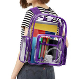 Clear Backpack, iSPECLE Durable School Backpack with Laptop Compartment Clear Backpack with Reinforced Padded Straps Transparent Bag for School, Work, Security, Dark Purple