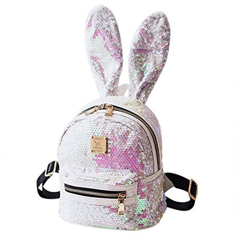 Aibearty Rabbit Ears Backpack Sequins Rucksack Casual Bag