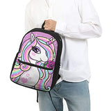 FeHuew Girls Rose Unicorn Backpacks Bookbag Shoulder Bag Laptop Bag for 1-5th Grade