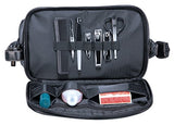Simulated Leather Dual Compartment Toiletry Kit With Manuicure Set, Black, 10.25" x 4.5" x 6.5"