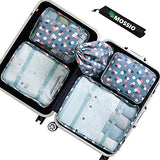 Packing Bags,Mossio 7 Piece Mesh Carry On Luggage Organizer Pouch for Clothes Blue Flower