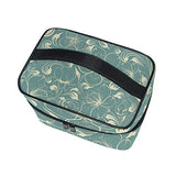 GIOVANIOR Retro Teal Floral Large Cosmetic Bag Travel Makeup Organizer Case Holder for Women Girls