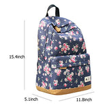 ABage Cute Casual Bag Floral Canvas Backpack College Book Bag Travel Daypack, Dark Blue