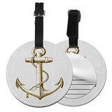 Personality round luggage tag Nautical Fashion match Gold Foil Anchor Image Be Safe and Grounded Voyage Journey Adventure Fisherman，Diameter3.7" Gold White