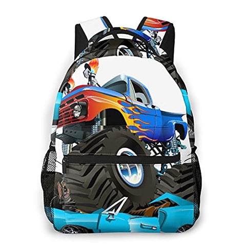 Multi leisure backpack,Cartoon Monster Truck, travel sports School bag for adult youth College Students