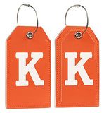 Toughergun Initial Letter Luggage Tag Leather with Full Privacy Cover and Travel Bag Tag Orange 1 pcs Set(K)