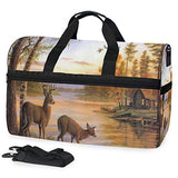 Travel Tote Luggage Weekender Duffle Bag, Deer Wallpaper Large Canvas shoulder bag with Shoe