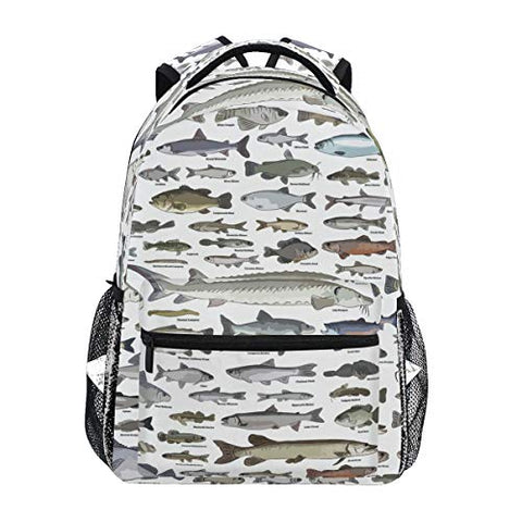Sea Fish Pattern Daypack Backpack School College Travel Hiking Fashion Laptop Backpack for Women Men Teen Casual Schoolbags Canvas
