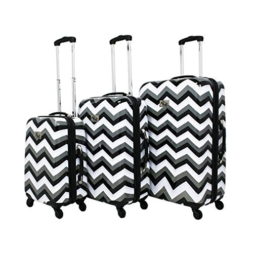 Chariot Chevron 3-Piece Hardside Upright Spinner Luggage Set - Black & White
