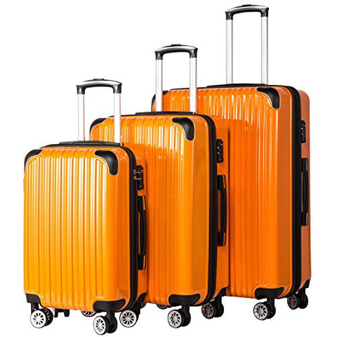 Coolife Luggage Expandable 3 Piece Sets PC+ABS Spinner Suitcase 20 inch 24 inch 28 inch (orange)