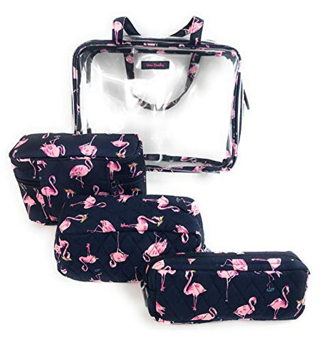Vera Bradley 4 Piece Travel Cosmetic Organizer Flamingo Fiesta