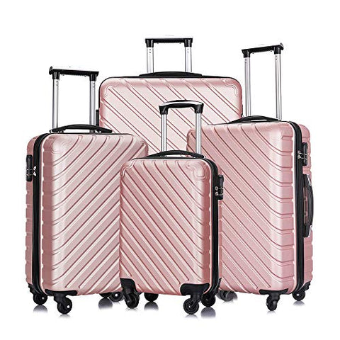 Apelila 4 Piece Luggage Sets,Travel Suitcase Spinner Hardshell Lightweight w/Free Suitcase Cover& Hanger (Rose Gold 4 Piece)