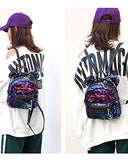 Women Girl's Sequin Backpack Cute Mini Fashion Backpack Ears Bowknot Shoulder School Bag(Blue)
