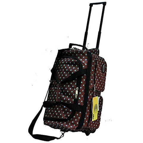 E-Z Roll 22" Fashionable Polka Dots Rolling Duffel Bag with 3 Colors (Brown/Aqua Dots)