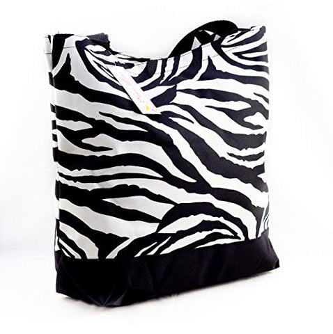Ever Moda Fashion Tote Bag, Zebra Print (Black)