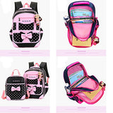 Efree 2 pcs Girl's Polka Dot Cute Bow Princess Pink School Backpack Girls Book Bag (Black)