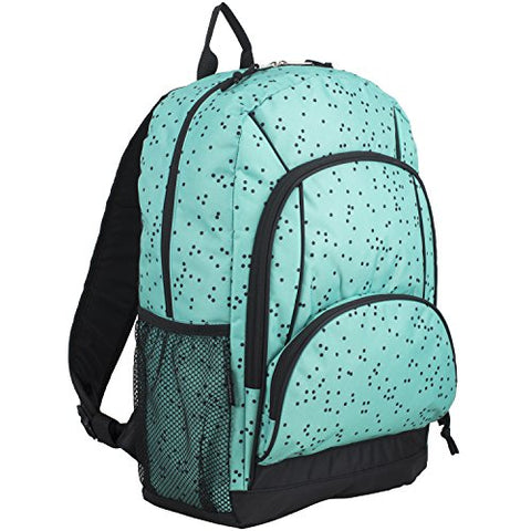 Eastsport Multi Pocket School Backpack, Turquoise/Black Dots Print
