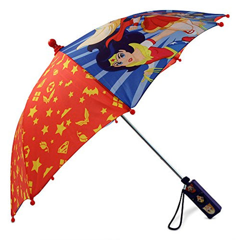 DC Comics Little Superhero Girls Character Rainwear Umbrella, red/Blue, Age 3-7