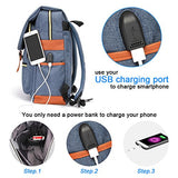 Modoker Vintage Laptop Backpack School College Bag Bookbags for Women Men,Travel Laptop Backpack with USB Charging Port Fashion Backpack Rucksack Fits 15.6 inch Notebook (Blue)