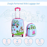 Goplus 2Pc 12" 16" Kids Carry On Luggage Set Upright Hard Side Hard Shell Suitcase Travel Trolley ABS (Deer & Birds)