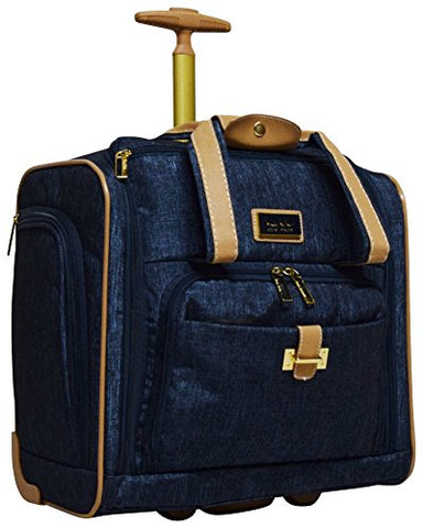 Nicole Miller Underseat Luggage Collection - Small Lightweight 15 Inch Under Seat Bag - Briefcase for Women - Carry On Suitcase with 2- Rolling Spinner Wheels (Paige Navy)